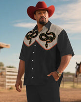 Western Denim-Men's Plus Size Dark Gray Snake Symmetrical Print Short Sleeve Shirt Trousers Suit